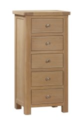 Dundee Glencoe Oak 5 Drawer Tall Chest