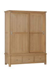 Dundee Glencoe Oak Large Robe with 2 Sliding Doors & 3 Drawers