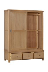 Dundee Glencoe Oak Large Robe with 2 Sliding Doors & 3 Drawers