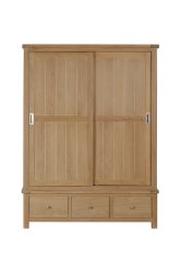 Dundee Glencoe Oak Large Robe with 2 Sliding Doors & 3 Drawers