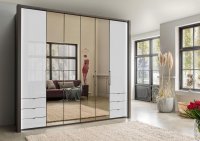 Kansas 250cm Combination Wardrobe with Hinged Outer Door & Mirror Bi-Fold Centre Doors & End Drawers