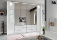 Kansas 250cm Combination Wardrobe with Hinged Outer Door & Bi-Fold Centre Mirror Doors & Centre Drawers