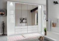 Kansas 300cm Combination Wardrobe with Hinged Outer Door & Bi-Fold Centre Mirror Doors & Centre Drawers