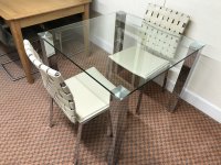 KANTE GLASS DINING TABLE AND 2 DINING CHAIRS