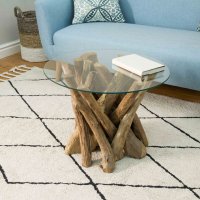 Natural Teak Root Round Coffee Table with glass top