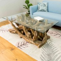 Natural Teak Root rectangular Coffee Table with glass top