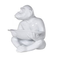 White Sitting Monkey With Bowl Figure