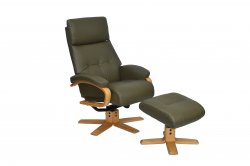 Victoria Recliner Swivel Chair & Stool in Leather/Match