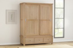 Dundee Glencoe Oak Large Robe with 2 Sliding Doors & 3 Drawers