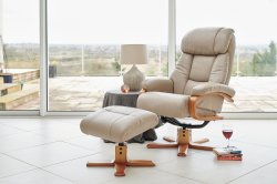 Newark Recliner Chair & Stool in Leather