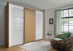 Wiemann Denver Wardrobe with Sliding Doors in Crystal Mirror & Decking in Carcase Colour