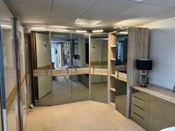Steffan 20UP Mirror Front Corner Wardrobe run & 4drw / Cupboard