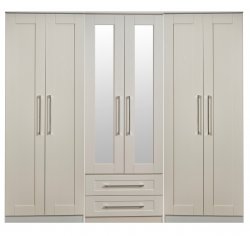 Welcome York  Tall 6 Door 2 Drawer Centre Mirror Wardrobe