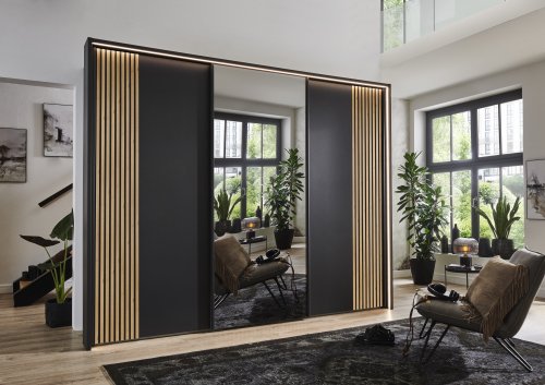 Wiemann Denver Wardrobe with Sliding Doors in Crystal Mirror & Decking in Carcase Colour