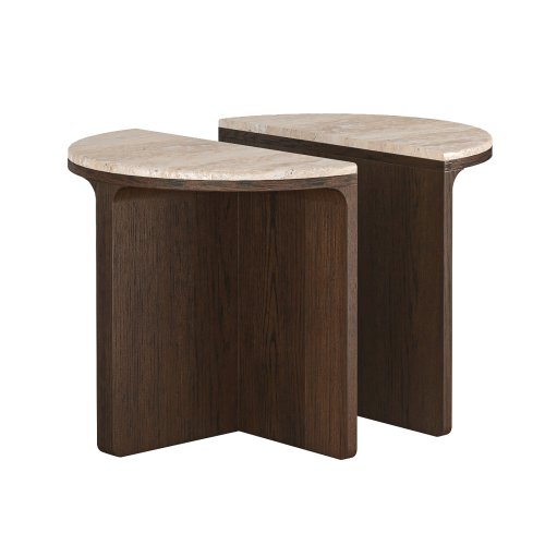 Phoenix Half Moon Nest of Tables with Travertine Top