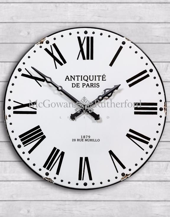 Large Antique White Black Enamel Wall Clock Eyres Furniture - Large Rustic Wall Clock White