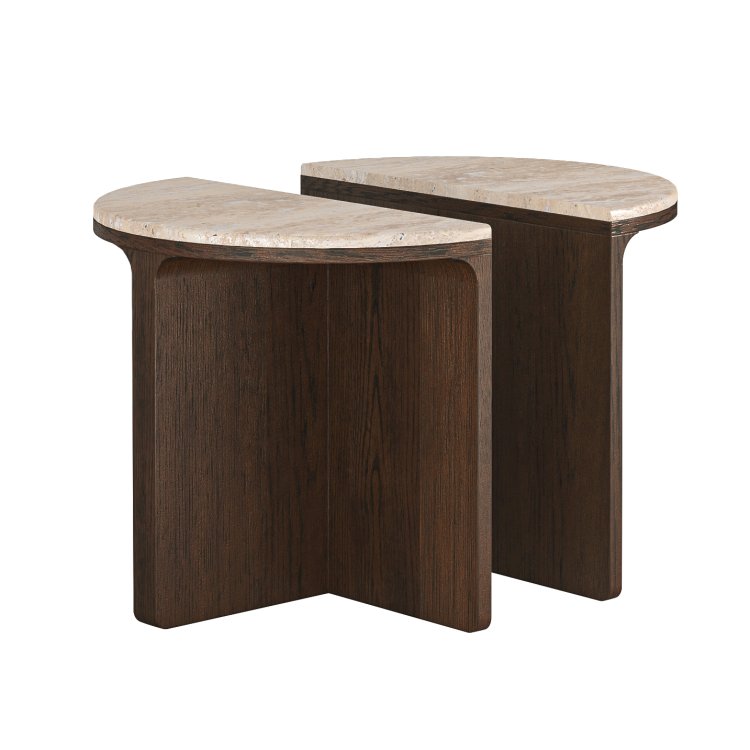 Phoenix Half Moon Nest of Tables with Travertine Top