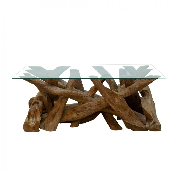 Natural Teak Root Rectangular Coffee Table With Glass Top Eyres Furniture
